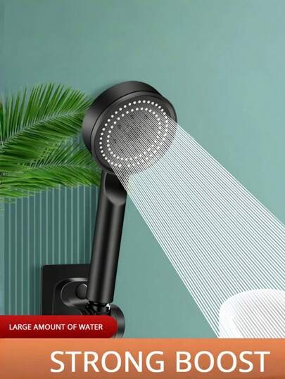 1 件 90 毫米直径黑色塑料淋浴增压淋浴喷头，5 级可调多功能高水压淋浴喷头，浴室配件，适用于浴室、厨房、卫生间和家居装饰