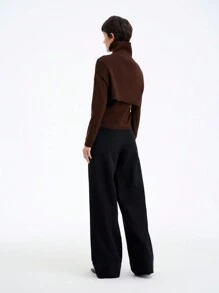 SHEIN LUNE 1件装女士高领纯色斗篷毛衣，适合秋冬季针织套头衫 - 棕色 - 查看 2