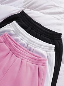 SHEIN Unity Quần short lưng thun màu trơn cho nữ, mặc hàng ngày - Màu Hồng baby - Xem 5