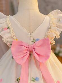 SHEIN 夏季寶寶女孩可愛紗質花紋荷葉邊無袖連衣裙