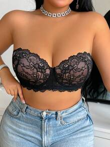 Plus Size Lace Bralette With Underwire Lingerie - Multicolor - View 3
