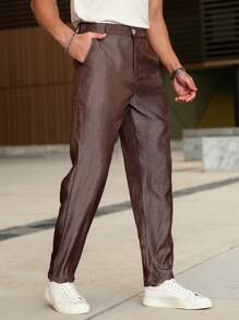 Manfinity Mode 男士时尚舒适休闲修身西装裤 - 棕色 - 查看 7