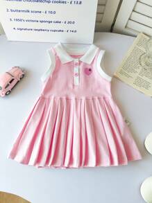 SHEIN Embroidery Heart Pleated Skirt - Pink - View 3