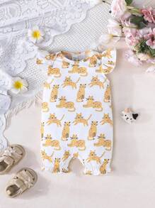 SHEIN 3 件套女婴可爱动物条纹印花连帽袖连体衣，舒适休闲户外夏季服装 - 彩色 - 查看 7