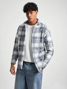 SHEIN Cottnline Men Plaid Printed Soft Fabric Regular Jacket - Dark Grey - View 1
