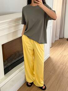 DAZY 2 件套简约插肩袖上衣和直筒裤舒适家居服套装睡衣