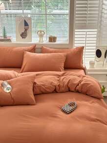 3 件套橙色床上用品套装，包括 1 个羽绒被套、2 个枕套，超柔软，可机洗，无填充物 - 橘色 - 查看 6