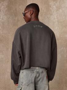 SUMWON Relaxed Fit Crop Sweatshirt Streetwear Drop Shoulder Oversized Urban Fashion Pullover Perfect For Layering Fall Winter Casual Comfort - Grey - View 4