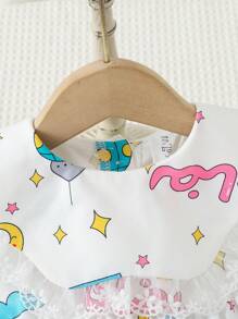 SHEIN Baby Girl Cute Aerospace Space Shuttle Woven Bubble Sleeve Ruffle Collar Dress - Multicolor - View 6