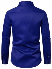 Manfinity Mode Áo sơ mi nam tay dài cài nút đơn giản màu trơn (không xác định), Áo sơ mi nam màu xanh hoàng gia, Áo sơ mi thanh lịch dành cho nam, Mùa thu - Xanh đậm - Xem 2