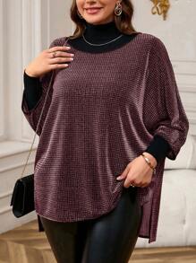 EMERY ROSE 大码闪亮蝙蝠袖优雅 T 恤，冬季女装 - 粉色 - 查看 1