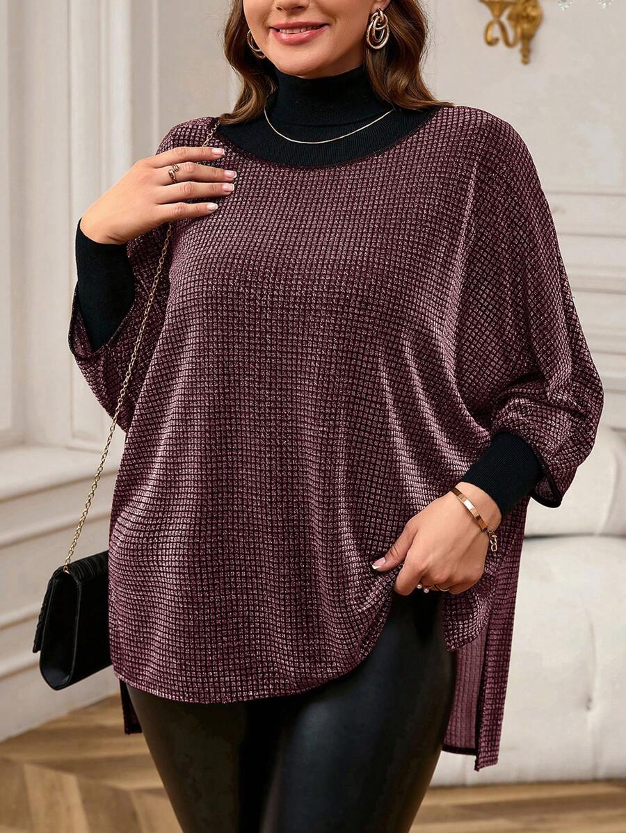 EMERY ROSE 大码闪亮蝙蝠袖优雅 T 恤，冬季女装 - 粉色 - 查看 1