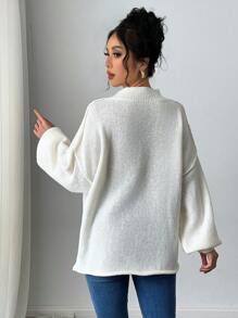 Firerie Jersey de manga larga de hombros caídos y unicolor para mujer, para otoño/invierno