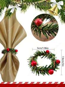 3/6/12/24Pcs Napkin Rings Napkin Holder Holly Berry Candle Wreath For Banquet Table Decorations - Green - View 5