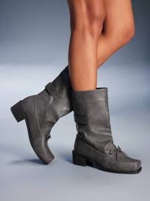 CUCCOO GRLICON 女式中筒靴，Y2K 风格，朋克摇滚，机车风，酷女孩装，适合万圣节、圣诞节和派对 - 黑色 - 查看 6