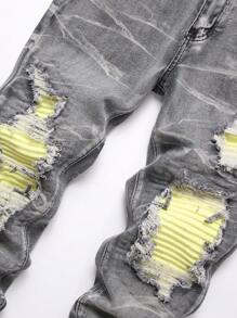 Manfinity Roughcore Plus Size Men's Casual Distressed Washed Denim Jeans - Grey - View 3