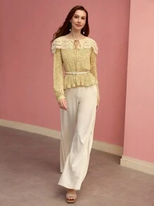 MOTF PREMIUM BLOUSE PLISSÉE À POIS EN DENTELLE CONTRASTÉE