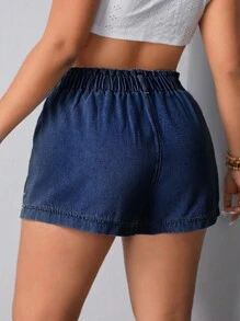 Breezaya Pantalones cortos vaqueros holgados con cintura elástica y bolsillos para mujeres de talla grande