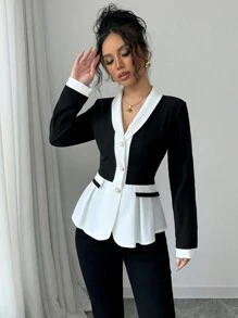 Elenzga Blusa casual y elegante de manga larga con detalles de cinta y bloqueo de color para mujeres