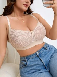 1pc Plus Size Lace Trim Sexy Soft Body Wireless Lingerie Bra - Apricot - View 6