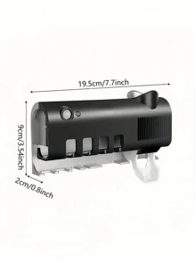 1 pieza Esterilizador inteligente de cepillo de dientes negro, soporte para cepillo de dientes montado en la pared sin taladro, exprimidor automático de pasta de dientes multifuncional con carga USB, conjunto para el baño que puede contener 4 cepillos de dientes y un tubo de pasta, adecuado para baños, dormitorios y decoración del hogar. Decoración de baño en casa para el verano - Negro - Ver 3