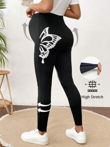 SHEIN Maternity Casual Wing Print High Waist Leggings