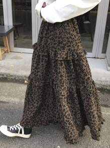 FRIFUL 女士豹纹百褶极简A字裙，休闲度假风