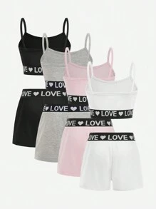 Teen Girls 8pcs/Set Underwear Set, Featuring Elastic Waistband With Heart Pattern, Made Of Soft Breathable Cotton Fabric, Minimalist Design For Easy Matching, Suitable For All Seasons