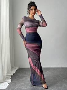 Rafferiza Tie-Dye Ruched Fitted Dress - Watermelon Pink - View 6