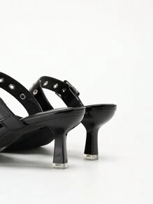CUCCOO CURVES Sandalias de tacón alto con punta puntiaguda y ajuste ancho, de talla grande, elegantes, de color negro y con cierre tipo mule, adecuadas para todas las estaciones y el Día de San Valentín - Negro - Ver 3
