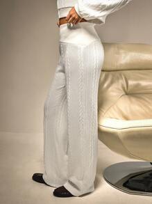 Athîral 麻花针织面料 女士针织长裤 女装 - 白色 - 查看 2