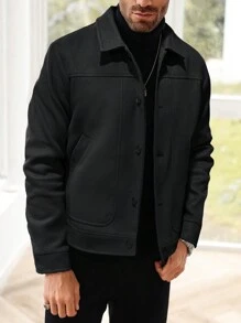 Manfinity CasualCool Men's Long Sleeve Fashionable Short Overcoat, Autumn/Winter - Black - View 3