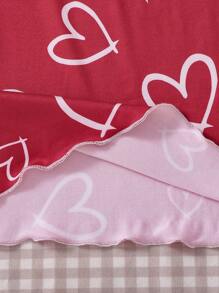 SHEIN Tween Girl Red Minimalist White Heart Print Long Pants And Long Sleeve Top Comfy Christmas 2 Pieces Loungewear Pajama Set