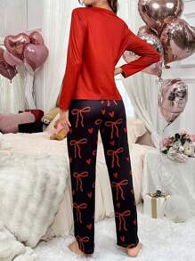 Conjunto de ropa de dormir para mujer con decoración de moños, dulce y lindo para el Día de San Valentín