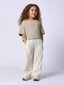 SUMWON Kids Cropped T-Shirt Butterfly Logo Casual Summer Boxy Everyday Comfy Short Sleeve Sport Athletic Weekend Play Leisure