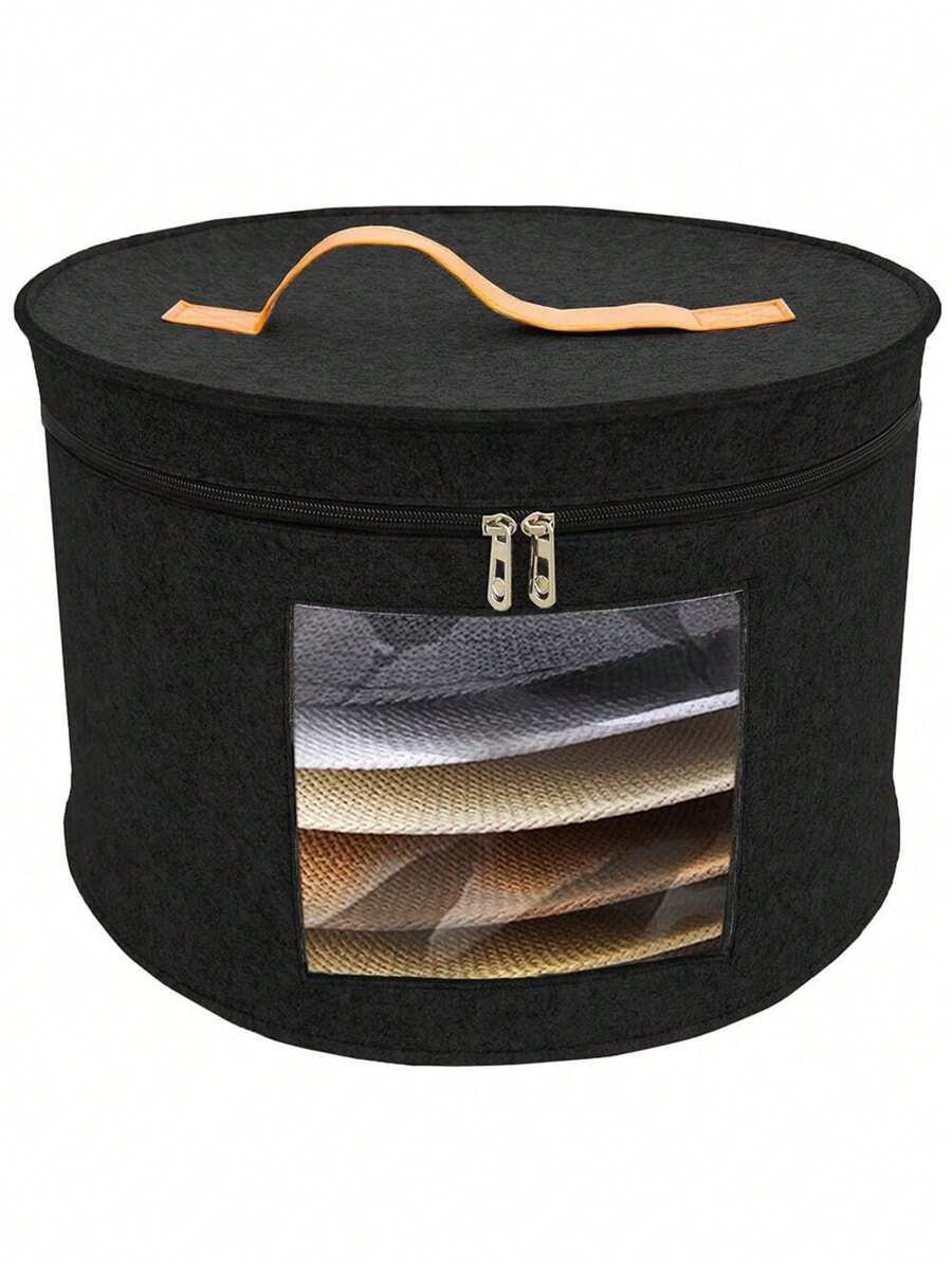 1pc Large Capacity Round Travel Hat Storage Box - Portable Felt Organizer With Dustproof Lid And Zipper, Spacious Interior, And Versatile Design For Storing Hats, Toys, And Clothes - Perfect For Travel, Closet Organization, And Gift Giving - Multicolor - View 1