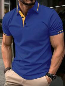 Manfinity Homme Men's Solid Color POLO Shirt, Simple Casual Wear For Daily - Royal Blue - View 1