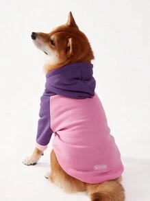 PETSIN 1 件宠物拼色粉紫色插肩袖休闲连帽衫，适合狗狗