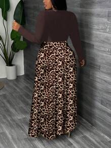 Slaydiva 休闲简约全身豹纹大码连衣裙，秋冬