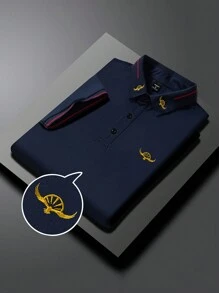 Manfinity Homme 男士休闲老鹰刺绣短袖 Polo 衫，办公室通勤装