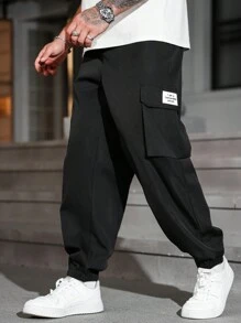 Manfinity Homme Plus Size Men's Casual Pants, Solid Color, Minimalist, Fashion, For Everyday Wear