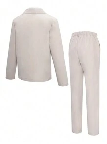 Conjunto de 2 piezas traje formal estilo coreano para niño preadolescente, ajuste delgado, para boda o fiesta. Incluye blazer de solapa simple y pantalones casuales de pierna recta.