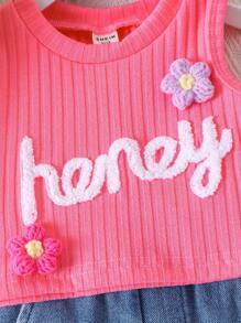 Baby Girl 2024 Summer New Nude Pink Flower Sleeveless Tank Top + Denim Flower Shorts - Pink - View 7