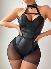 2pcs Women Hollow Out Halter Neck Sexy Bodysuits