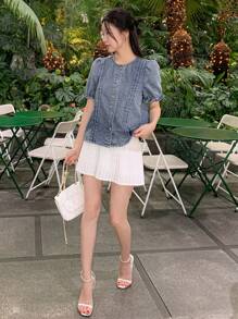 DAZY Women's Elegant Stylish Denim Shirt, Summer - Blue - View 3