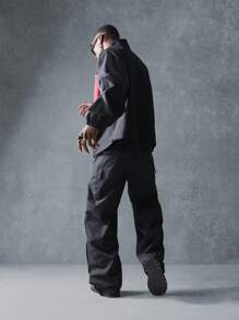 SUMWON Nylon Flare Fit Cargo Pants With Snap Details, Streetwear Athletic Technical Pants, Urban Style Workwear Bottoms, Utility Performance Pants