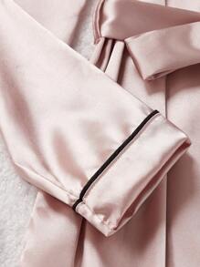 3 件套少女缎面面料长袍带玫瑰装饰，吊带背心和短裤，柔软，亲肤，优雅，粉色 - 彩色 - 查看 4