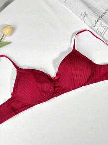 Teen Girls' Solid Color Bow Decor Fashionable Underwear - Burgundy - View 4