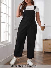 SHEIN PETITE CURVE Plus Solid Overall Jumpsuit Without Tee - Black - View 1