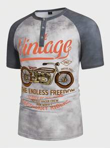 Manfinity LEGND Men's Casual Contrast Color Patchwork Motorcycle Slogan Print Short Sleeve T-Shirt - Light Grey - View 1